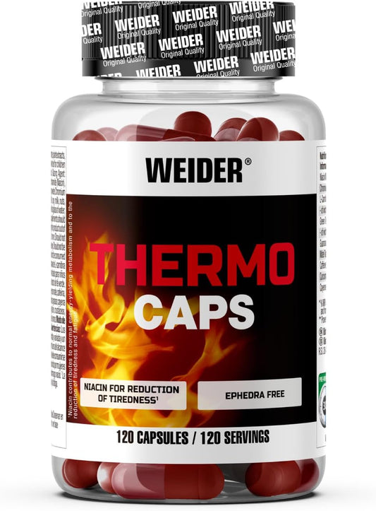 Weider Thermo Caps diminui o apetite, poderosa fórmula térmica com cafeína; enriquecido com crómio, açafrão, L-carnitina e 120 cápsulas