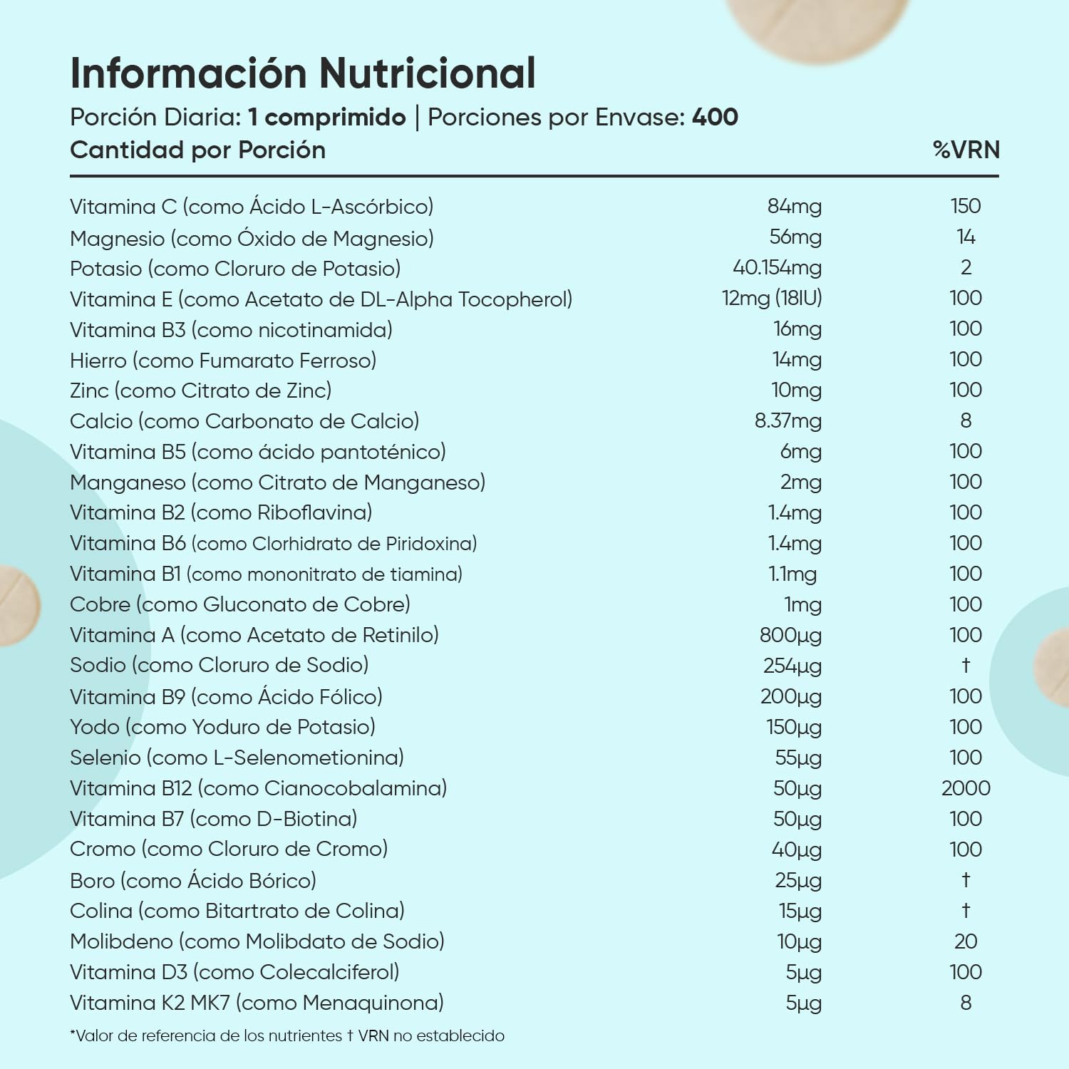 Multivitaminas y Minerales, 400 Comprimidos Veganos, 27 Vitaminas y Minerales - Vitamina C, Vitamina B, D, E, Magnesio, Zinc, Calcio, Hierro y Más, Para +1 de Año, Sabor Menta