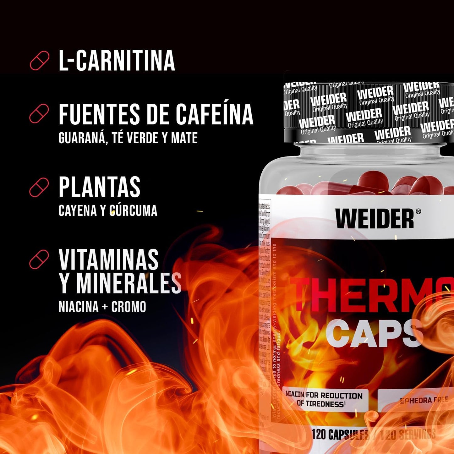 Weider Thermo Caps diminui o apetite, poderosa fórmula térmica com cafeína; enriquecido com crómio, açafrão, L-carnitina e 120 cápsulas