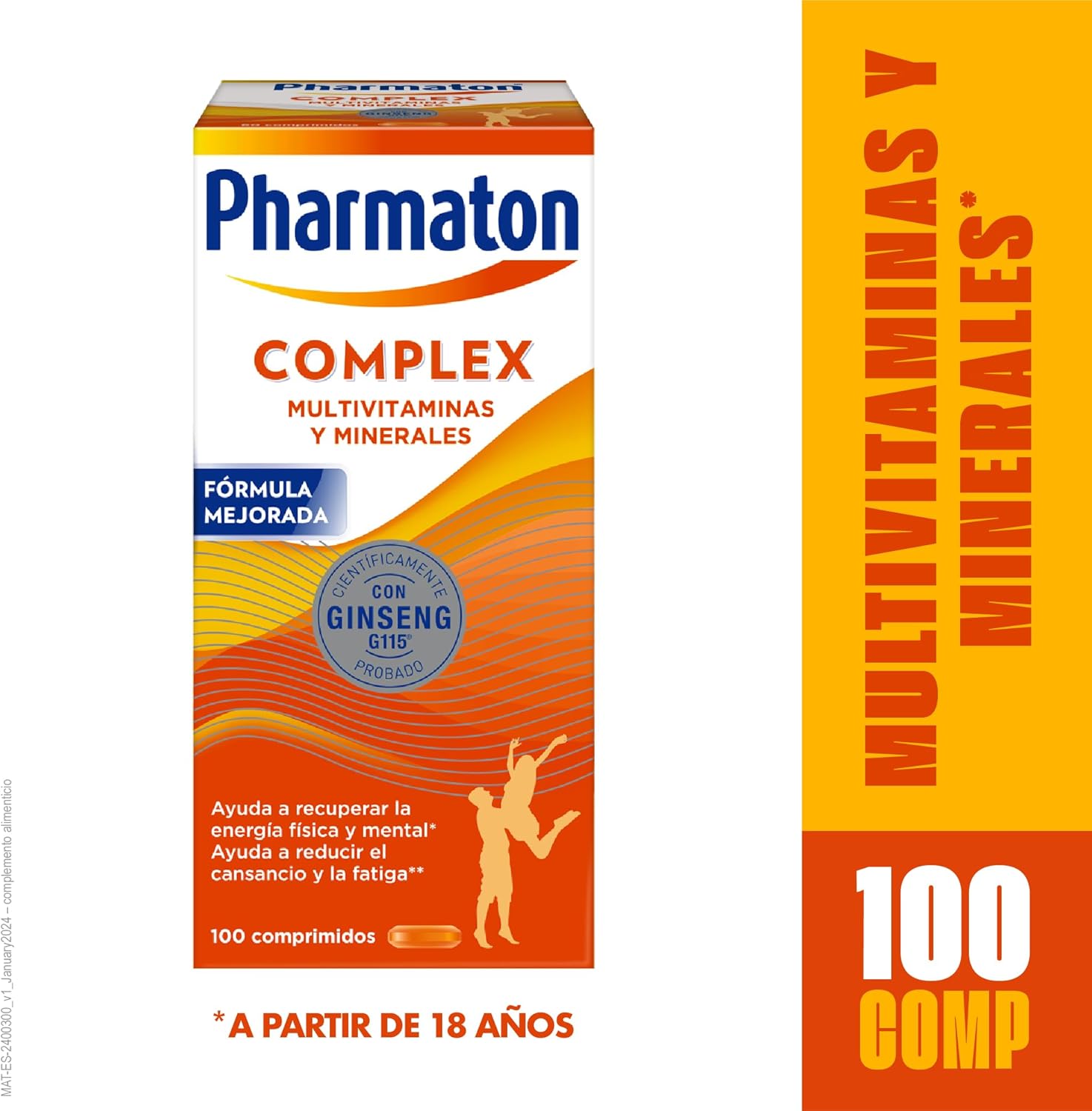 Pharmaton Complex - Multivitamínico con Ginseng G115-100 Comprimidos - Energía Física y Mental - Vitaminas para el cansancio