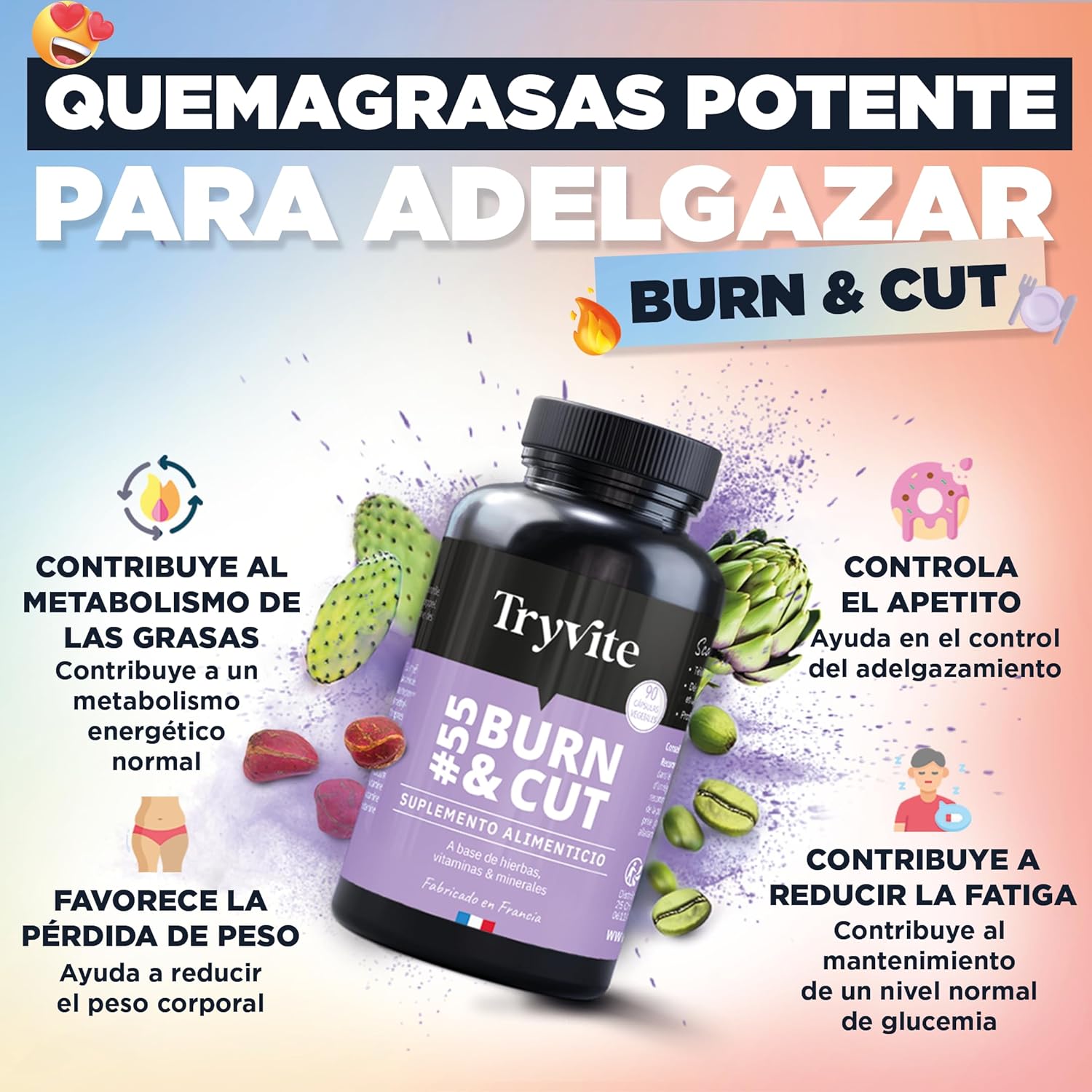 Powerful Fat Burner for Slimming | 90 Very Fast Pills for Women | Fast & Effective | Fat Burner | Appetite Satiating | TRYVITE BURN&CUT