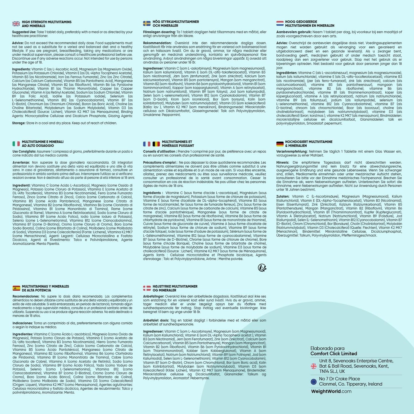 Multivitaminas y Minerales, 400 Comprimidos Veganos, 27 Vitaminas y Minerales - Vitamina C, Vitamina B, D, E, Magnesio, Zinc, Calcio, Hierro y Más, Para +1 de Año, Sabor Menta