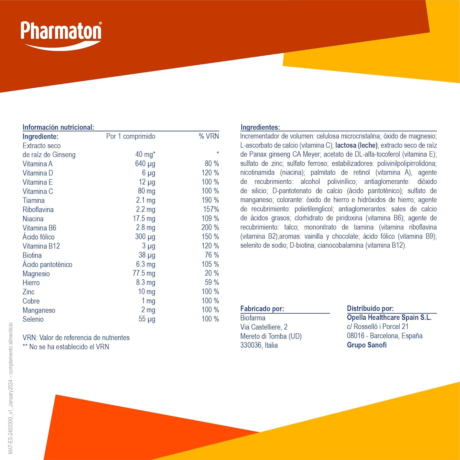 Pharmaton Complex - Multivitamínico con Ginseng G115-100 Comprimidos - Energía Física y Mental - Vitaminas para el cansancio